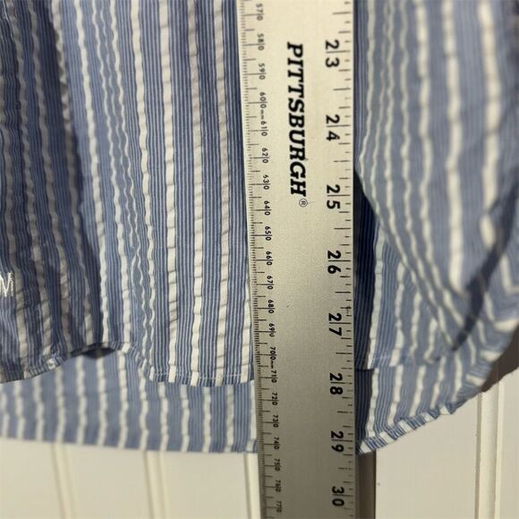 Johnston & Murphy Men’s Shirt Medium Blue White Stripe Cotton Button Down Preppy - Picture 6 of 8
